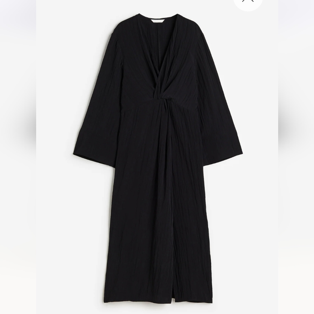 H&M Knot Detail Dress, Viscose, Size L, Black Color